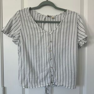 Roxy White and Black Striped Button-Down Shirt